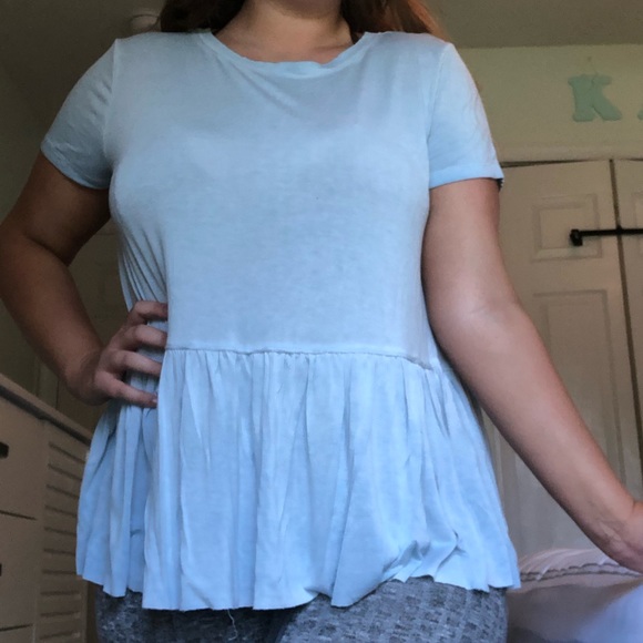 light blue flowy top